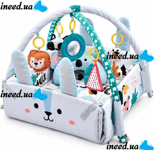 Детский развивающий коврик Ricokids Rabbit FK-2946 3в1 интерактивный манеж с мягкими бортиками, сухой бассейн с игрушками шариками для новорожденных