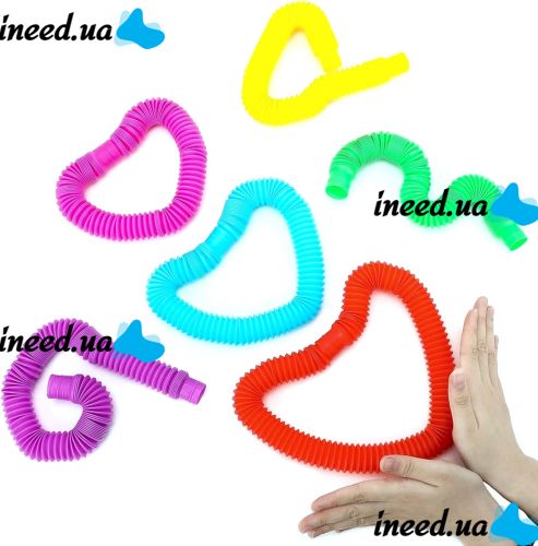 Іграшка антистрес для дітей Fidget Pop Tube набір ручних еластичних гофрованих труб 12 штук для розвитку сенсорної моторики поп туб від 3-х років
