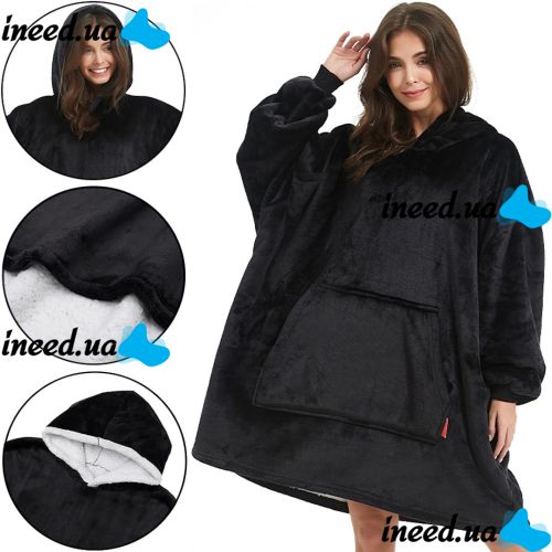 Hoodie Huggle Hoodie Ultra Plush Blanket 2 in 1 Unisex Oversize Hoodie Hoodie Plush Plaid with Fleece Sleeves 74X110 cm Black