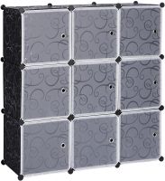 Folding wardrobe organizer for things Storage Cube Cabinet MP-39-61 110x110x35 cm plastic cabinet with 9 sections shelf for clothes and shoes Black