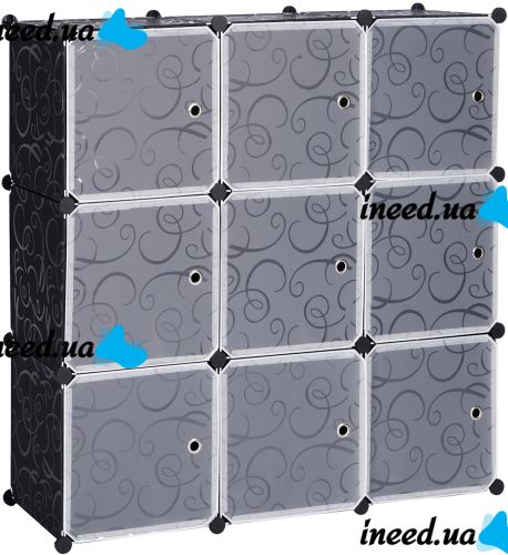 Folding wardrobe organizer for things Storage Cube Cabinet MP-39-61 110x110x35 cm plastic cabinet with 9 sections shelf for clothes and shoes Black