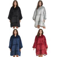 Hoodie Huggle Hoodie Ultra Plush Blanket 2 in 1 Unisex Oversize Hoodie Hoodie Plush Plaid with Fleece Sleeves 74X110 cm Black