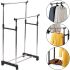 Telescopic Rack-hanger for Storing Clothes and Shoes Double Pole Clothes Horse Outdoor Mobile Rack, double Hanger on wheels