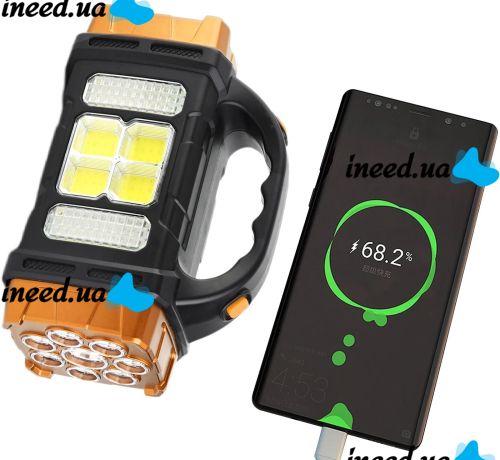 Handheld Rechargeable Flashlight with Powerbank X-Balog HB-2678 1500mAh Solar Powered Portable LED Flashlight Floodlight for Camping USB