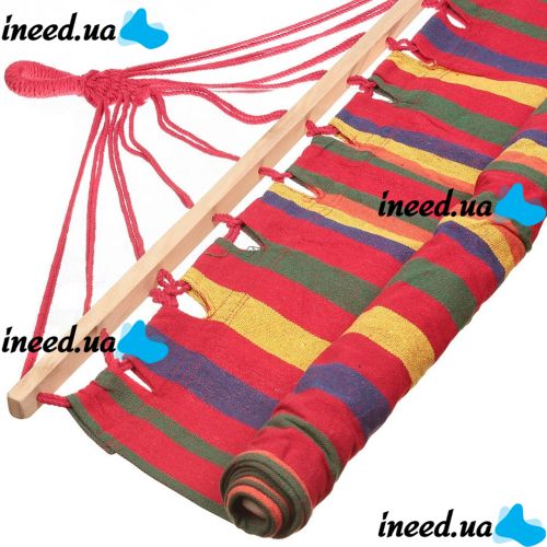 Tourist hanging hammock 200x80 cm with a crossbar, Single Brazilian cotton fabric Hammock with a slat for relaxation, cottages with a cover, bag