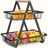 Металлическая двухярусная корзина подставка Fruit Storage Rack Z12-B21 для хранения фруктов и овощей, Настольная этажерка фруктовница на 2 яруса