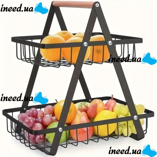 Металлическая двухярусная корзина подставка Fruit Storage Rack Z12-B21 для хранения фруктов и овощей, Настольная этажерка фруктовница на 2 яруса