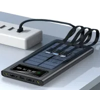 Зарядное устройство Power bank YM-485 Solar 10000 mAh c набором кабелей 4в1 Внешний аккумулятор на солнечной батарее Type-C MicroUSB Lightning