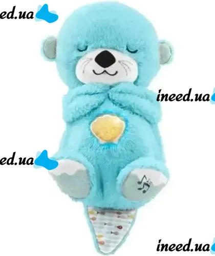 Светящаяся дышащая Выдра Fisher Price FXC66 30 см с дыханием для сна детей, мягкая плюшевая игрушка музыкальный ночник от батареек Голубая