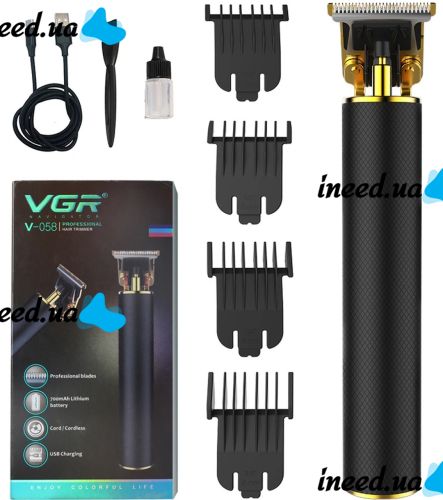 Машинка триммер для стрижки окантовки волос и бороды VGR V-058 профессиональная аккумуляторная мужская окантовочная машинка со сменными насадками USB