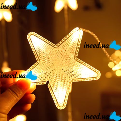 Внутренняя гирлянда штора Звездопад XMAS Теплый белый 3Х1.8 м 120 LED диодов WW новогодняя светодиодная занавес на окно дома 3мх1.8м от сети 220V