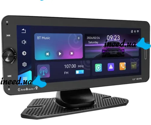 Автомобильный сенсорный монитор экран Carplay 601W 6.9" дюймов дисплей, Беспроводная автомобильная Bluetooth стереосистема FM IOS Android на присоске