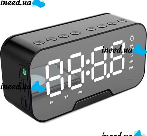 Зеркальные часы с колонкой Fleco BT Q5 Bluetooth с LED подсветкой и подставкой для телефона, блютуз колонка с часами LS-Q5 с термометром