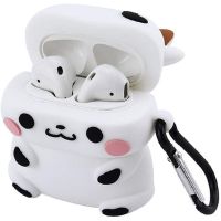 Защитный противоударный чехол Case 3D Cute Cow буренка для наушников Apple AirPods Pro 1, 2 силиконовый кейс Коровка с полной защитой и карабином