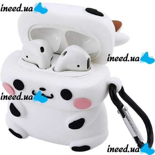 Защитный противоударный чехол Case 3D Cute Cow буренка для наушников Apple AirPods Pro 1, 2 силиконовый кейс Коровка с полной защитой и карабином