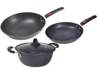 Кухонный набор посуды Longziwei WOK HH23-005 2 сковородки и казанок для приготовления еды 3в1, Казан и сковорода с антипригарным покрытием MAG-782