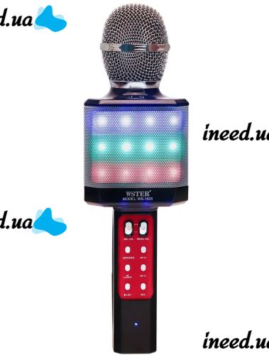 Беспроводной караоке микрофон WSTER WS-1828 Bluetooth USB AUX FM со встроенной колонкой и 4 тембрами голоса на аккумуляторе с динамиком WS1828 Черный
