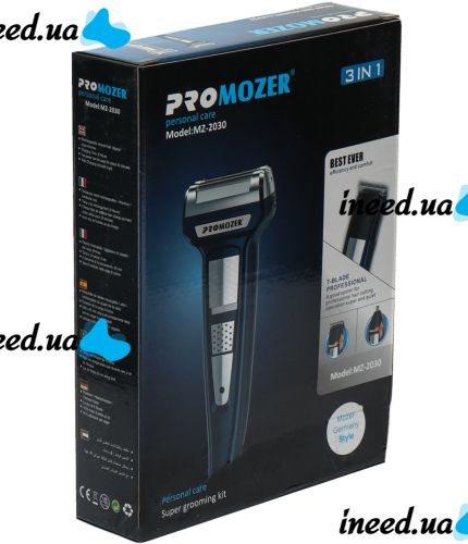 ProMozer MZ-2030 3in1 cordless hair trimmer with attachments for cutting beard nose and ear hair, Cordless trimmer shaver Moser MZ2030 Blue