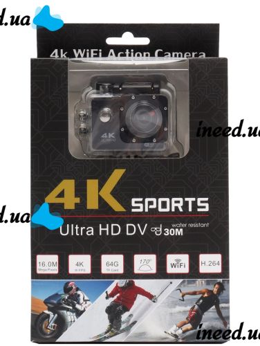 Водонепроницаемая спортивная экшн камера DVR SPORT S3R Wi Fi Ultra HD, 4 K Wi-Fi 16 МП с пультом, аквабоксом для съёмки под водой и набором креплений