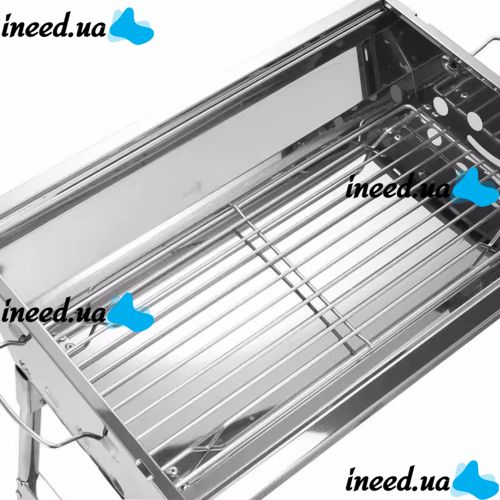 Переносной раскладной мангал Stainless Steel Grill GP-4273 для шашлыка и барбекю, Гриль со съемной сеткой 48х33х59 см на древесных углях и дровах