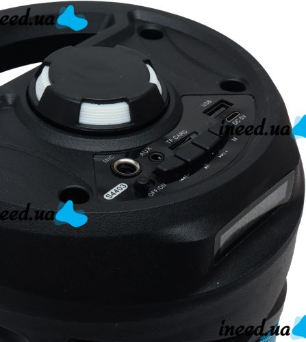 Беспроводная Bluetooth колонка динамик SoonBox S4403 с LED подсветкой 10W и микрофоном, Аккумуляторная блютуз акустика караоке USB SD FM AUX Черная