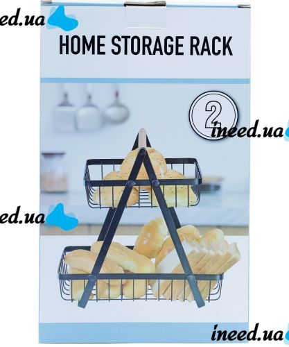 Металлическая двухярусная корзина подставка Fruit Storage Rack Z12-B21 для хранения фруктов и овощей, Настольная этажерка фруктовница на 2 яруса