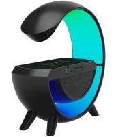 Настольная смарт лампа ночник 4 В 1 RGB BT-3401 аккумуляторный с беспроводной зарядкой 15W и Bluetooth колонкой, Световая звуковая колонка Черная
