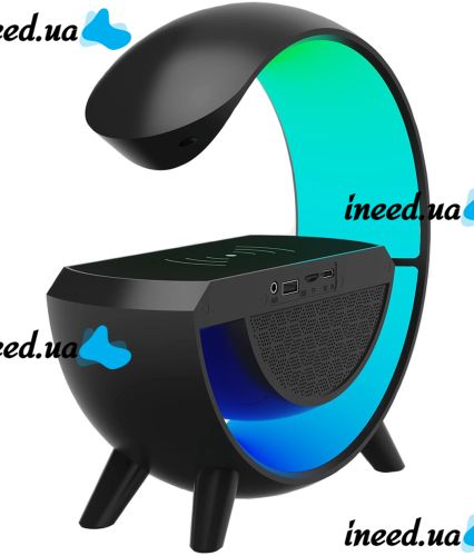 Настольная смарт лампа ночник 4 В 1 RGB BT-3401 аккумуляторный с беспроводной зарядкой 15W и Bluetooth колонкой, Световая звуковая колонка Черная