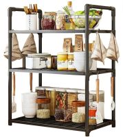 Кухонная полка органайзер Kitchen Storage Rack YX544-4 для хранения кухонных принадлежностей 3 яруса уровня, Стойка стеллаж с крючками для кухни