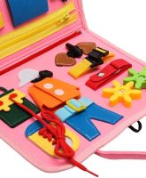 Developmental sensorimotor board Lesko 5462 Pink bisiboard for learning and development of babies, Montessori handbag developing motor skills and sensorics of children