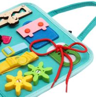 Developing sensorimotor board Lesko 5462 Blue bisiboard for learning and development of babies, Montessori handbag developing motor skills and sensorics of children