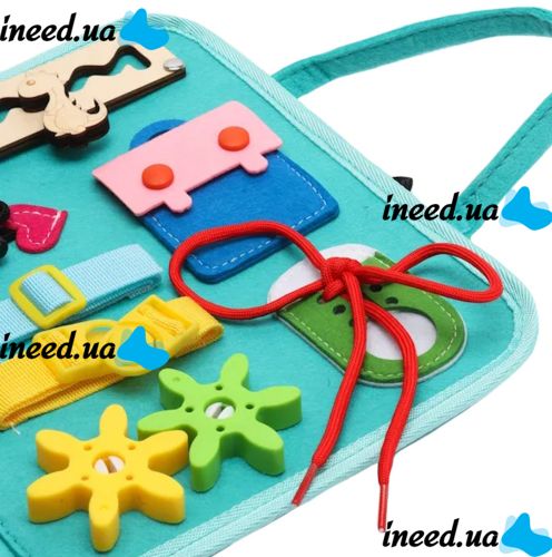 Developing sensorimotor board Lesko 5462 Blue bisiboard for learning and development of babies, Montessori handbag developing motor skills and sensorics of children