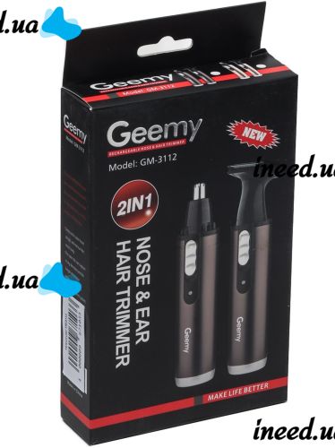 Беспроводной триммер 2 в 1 Gemei GM-3112 3W для стрижки волос в носу и ушах, аккумуляторная окантовочная машинка для бритья с насадками Коричневый