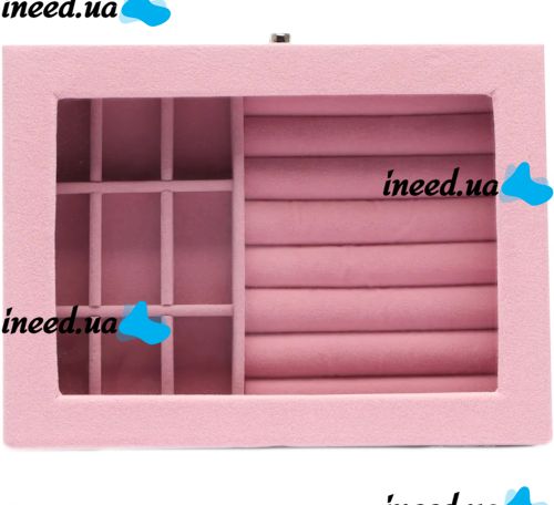 Компактная шкатулка органайзер Velvet Storage Box для хранения украшений, ювелирных изделий, Футляр Розовая Пастила для бижутерии с замочком Розовая