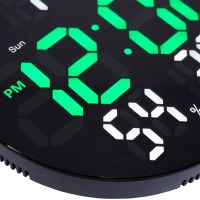 Электронные настенные часы LED Wall Clock DS-3813L 26см с будильником и календарем, Цифровые круглые часы зеленые с белым на стену от USB Черные