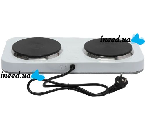 Настольная электроплита Domotec MS-5822 1000W на 2 конфорки диск, Двухконфорочная электрическая плита 1000Вт с термостатом на 5 положений Белая