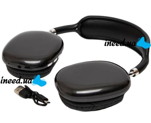 Накладные беспроводные наушники Bluetooth Macaron P9 Max с Aux, Полноразмерные блютуз стереонаушники со слотом карты памяти MicroSD, TF Card Черные