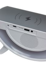 Desktop Smart Lamp Night Light 4 In 1 RGB BT-3401 Rechargeable with 15W Wireless Charging and Bluetooth Speaker, Light Sound Speaker White