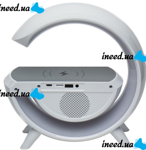 Desktop Smart Lamp Night Light 4 In 1 RGB BT-3401 Rechargeable with 15W Wireless Charging and Bluetooth Speaker, Light Sound Speaker White