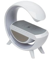 Desktop Smart Lamp Night Light 4 In 1 RGB BT-3401 Rechargeable with 15W Wireless Charging and Bluetooth Speaker, Light Sound Speaker White