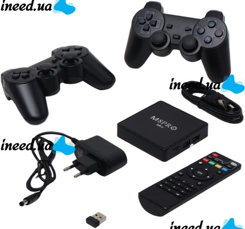 Игровая видео TV приставка Game M8Pro Mini PS1 Android 12.1 2GB/64GB с двумя джойстиками, Dendy, Sega HDMI консоль к телевизору 64Гб 10000 игр