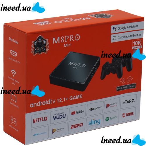 Игровая видео TV приставка Game M8Pro Mini PS1 Android 12.1 2GB/64GB с двумя джойстиками, Dendy, Sega HDMI консоль к телевизору 64Гб 10000 игр