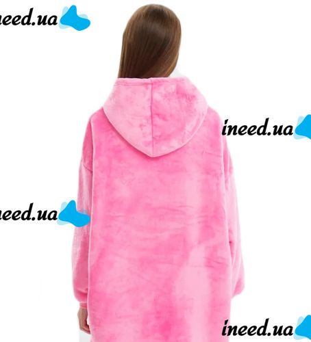 Толстовка-плед с капюшоном Huggle Hoodie Ultra Plush Blanket 2в1 унисекс оверсайз худи плюшевый плед с рукавами на флисе 74Х110 см Розовая