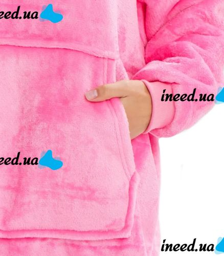 Толстовка-плед с капюшоном Huggle Hoodie Ultra Plush Blanket 2в1 унисекс оверсайз худи плюшевый плед с рукавами на флисе 74Х110 см Розовая