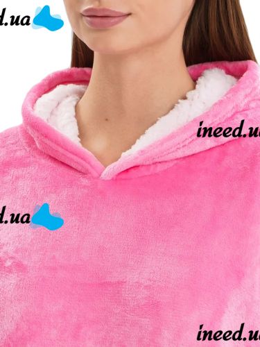 Толстовка-плед с капюшоном Huggle Hoodie Ultra Plush Blanket 2в1 унисекс оверсайз худи плюшевый плед с рукавами на флисе 74Х110 см Розовая