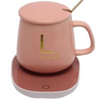 Подарочный набор керамическая кружка с крышкой и подставкой с подогревом Coffee Cup Lucky 400мл, Блюдце чашка и подогреватель для чашки с ложкой