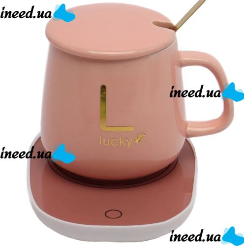Подарочный набор керамическая кружка с крышкой и подставкой с подогревом Coffee Cup Lucky 400мл, Блюдце чашка и подогреватель для чашки с ложкой