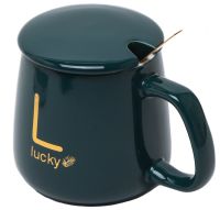 Подарочный набор керамическая кружка с крышкой и подставкой с подогревом Coffee Cup Lucky 400мл, Блюдце чашка и подогреватель для чашки с ложкой