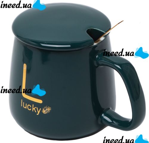 Подарочный набор керамическая кружка с крышкой и подставкой с подогревом Coffee Cup Lucky 400мл, Блюдце чашка и подогреватель для чашки с ложкой