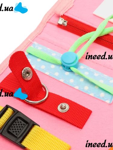 Developmental sensorimotor board Lesko 5462 Pink bisiboard for learning and development of babies, Montessori handbag developing motor skills and sensorics of children